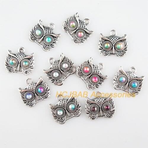 Fashion 10Pcs New Animal Charms Mixed Acrylic Owl Birds Pendants Tibetan Silver Tone 16.5x17.5mm