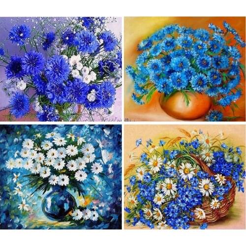5D DIY Diamond Painting Blue Cornflower Cross stitch Kit Full Drill Square Embroidery Mosaic Flower Picture of Rhinestones Gift