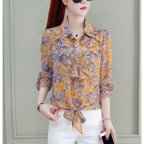 Blouse Women Chiffon Shirt Womens Spring Autumn Clothing Shirt Long Sleeve Ruffle Top Womens Blusas Mujer De Moda