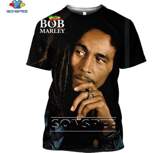 SONSPEE Summer Women Fashion Streetwear 3D Print Singer Bob Marley T-Shirts Short Sleeve Tees Top Harajuku Casual Pullover Men