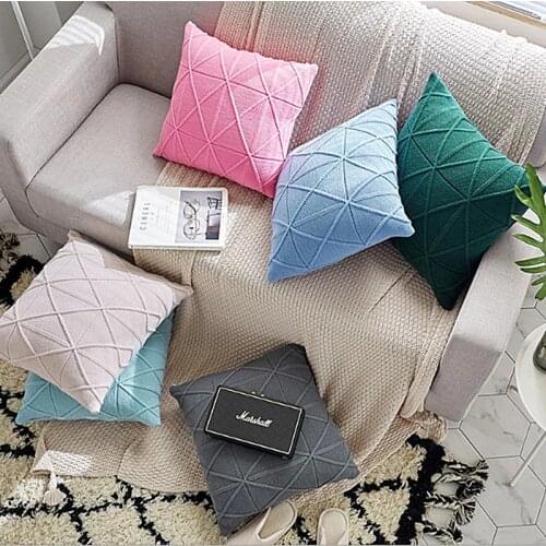 Cotton Knit Pillow Cover Double Side Solid Cushion Cover Vintage Green Blue Pink Grey Ivory 45cm*45cm Soft 12 colors for choose