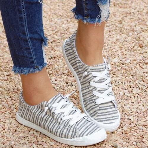 2021 Stripe Canvas Shoes Fashion Casual Lace-Up Flats Ladies Vulcanize Shoes Spring Summer Sneakers For Women Zapatillas Mujer