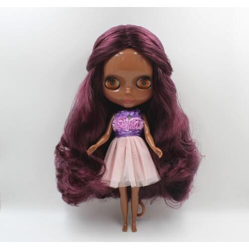 Blyth doll Blygirl Grape purple hair deep black body nude doll body 7 joint body DIY doll can replace scalp new skin