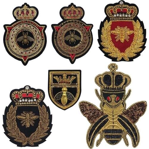 Handmade Beaded Crown Metal Bee Embroidery Beaded Crystal Patches Sewing Applique Badges