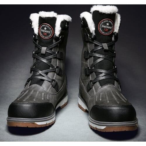 KATESEN Men Boots Warm leather Snow Boots Male outdoor Work Boots Mens Hiking Footwear Fashion Rubber Ankle Military boots