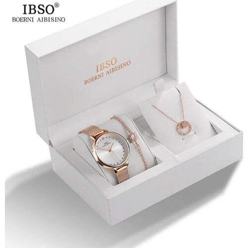 IBSO Brand Women Crystal Design Watch Bracelet Necklace Set Female Jewelry Set Fashion Creative Quartz Watch Ladys Gift