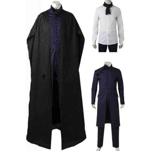 Custom Made New Arrival Full Set Professor Severus Snape Cosplay Costume Halloween Carnival Black Robe Cloak Uniforms
