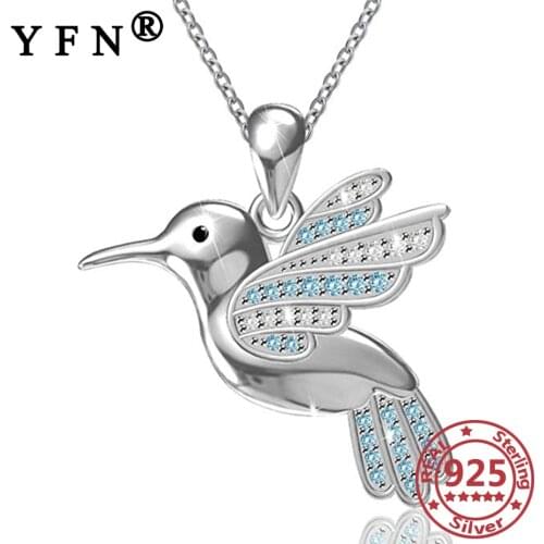 YFN 925 Sterling Silver Hummingbird Pendant Necklace Woman Cubic Zircon Necklace Pendant Valentines Day Gift Mothers Day Gifts
