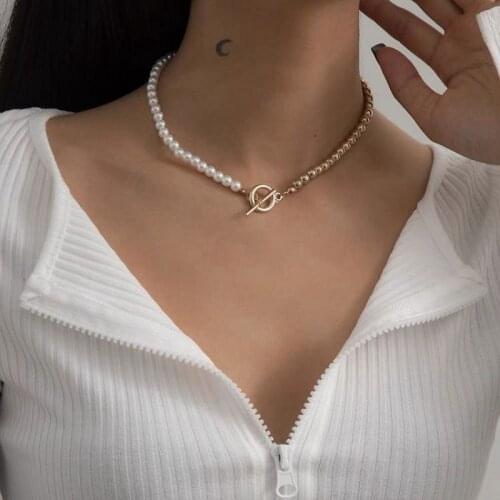 Pearl Chain Beaded Necklaces For Women Girls Hip Hop Punk Style Classic Link Chain Beads Pearl Choker Necklace Fashion Jewelry