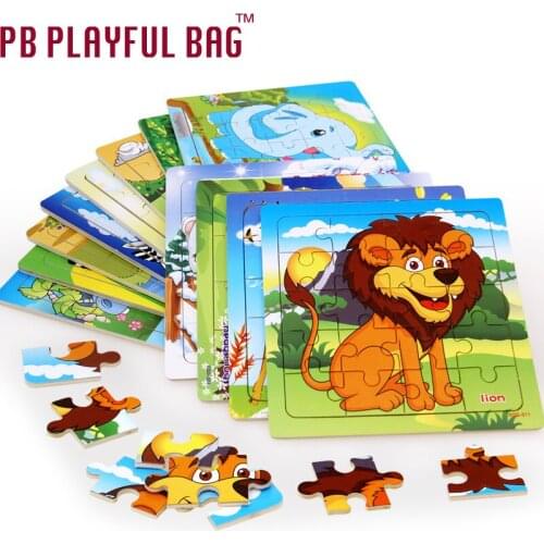 Pb playful bag 4pcs small jigsaw puzzle childrens woody forest animals 2-3-4 year old baby story jigsaw puzzle toys
