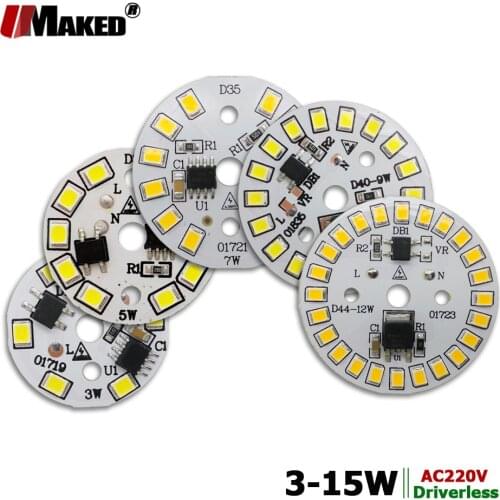 5pcs AC220V LED PCB High Bright 3W 5W 7W 9W 12W 15W SMD2835 Integrated Smart IC Driver Aluminum Light source plate for LED Bulbs
