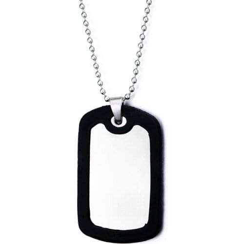 Black cover stainless steel dog tag polished Name Pendant Necklaces Men Jewelry Gifts Stainless Steel Long Chain Military Army