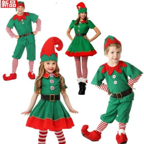 Christmas dress childrens Christmas elf dress cosplay parents dress festival adult mens and womens green Christmas dress
