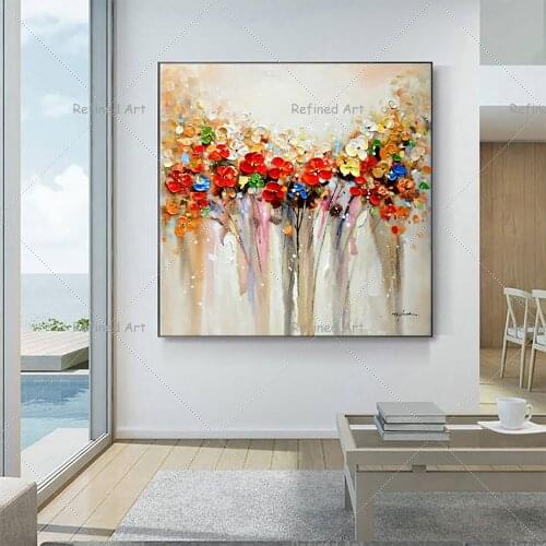 Handmade Thick Floral Knife Painting Small Fresh Style Canvas Art Oil Painting Restaurant Wall Decoration Without Inner Frame