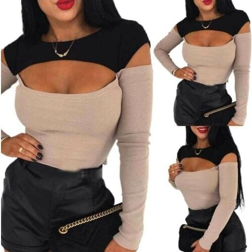 Sexy Women Hollow Long Sleeve Tops Shirt Ladies Slim Fit Shirt Jumper Tops