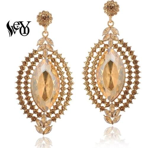 VEYO Luxury Hyperbole Horse eye Crystal Drop Earrings for Women Rhinestone Big Earings Fashion Jewelry