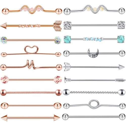 TIANCIFBYJS 14G Stainless Steel Industrial Barbell Earring Bar Helix Tragus Cartilage Body Piercing Jewelry 38mm 1&1/2 Inch 1pcs