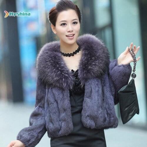 Women Luxury Big Genuine Full Pelt Rabbit Fur Coat With Real Natural Raccoon Dog Fur Collar Hot Plus Size Overcoat Jacket