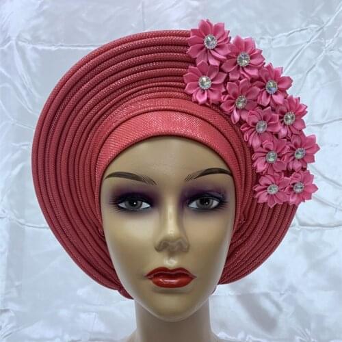 Beautiful auto gele african headties nigerian aso oke turban femme head wrap high quality for party1set