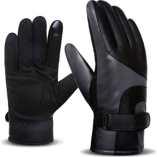 PU Leather Thickening Windproof Gloves Touchscreen Waterproof Thermal Gloves Winter Warm Gloves Cycling Sports Ski Snow Gloves