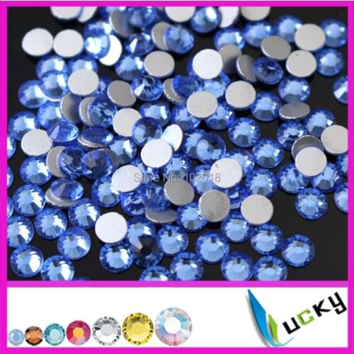 Top quality Lt sapphire color nail crystals ss3 ss4 ss5 ss6 ss8 ss10 ss12 ss16 ss20 ss30 ss34 flat back non hotfix rhinestone