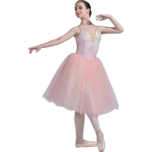 All For Dance 2019 New Pink Spandex Boidce With Doiamends Ballet Dance Long Dress For Girls/Women Stage Performance Dance Wear