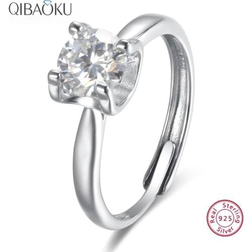 Genuine 925 Sterling Silver Moissanite Open Adjustable Rings Wedding Engagement Finger Ring Fine Jewelry for Women
