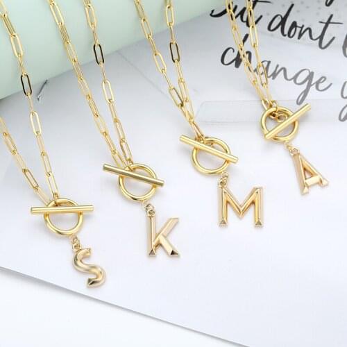 Toggle Clasp Capital Letter Initial Necklace For Women HipHop Gold A-Z Alphabet Pendant Necklaces Thick Chain OT Buckle Necklace