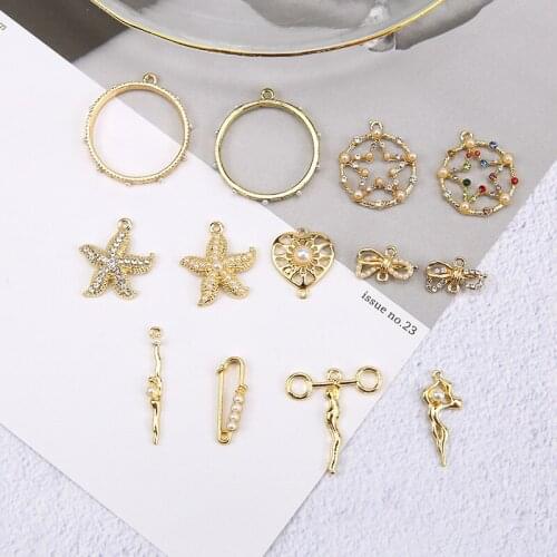10pcs New 2020 Korean Copper Plated Starfish Bow Dumbbell Love Inlaid Pearl Earrings For Women Material Diy Jewelry Accessories