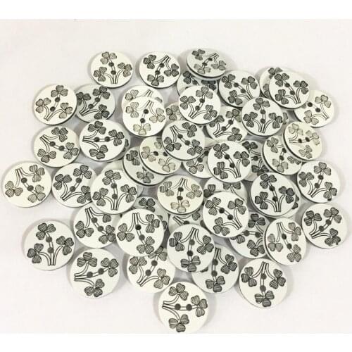 100pcs 13mm Black Round Resin Lucky Flowers Buttons 2 Holes Sewing Clothing Button Crafts Embellishments Scrapbooking