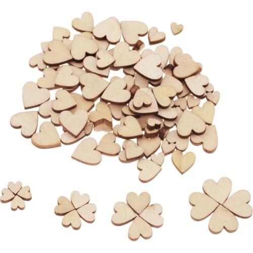 100pcs DIY Laser Cutting Love Heart Shape Wood Piece Decorative Embellishment Supplies 4 Sizes 6 8 10 12 mm Mixed