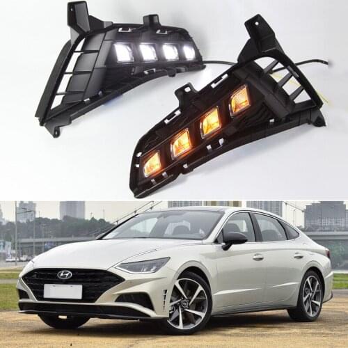 12V LED Daytime Running Light Daylights Car DRL For Hyundai Sonata 2021 2022 Brightness Headlights Auto Dynamic Turn Signal Bulb