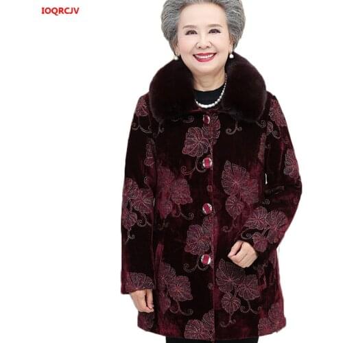 2020 Elderly Women Winter Jacket Coats Plus Size 5XL Old People Velvet Warm Outerwear Grandma Thicken Cotton Parkas Coats W1619