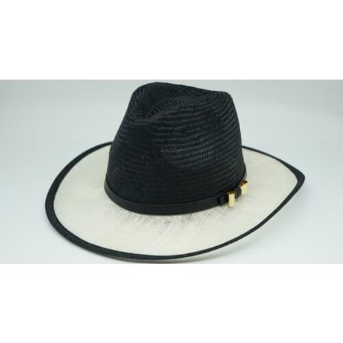 202107-panshi-sisal grass handmade patchwork High end custom style new summer belt fedoras cap men women panama jazz hat