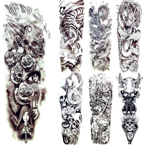 3D Praying Women Temporary Tattoo Stickers Eye Women Self Adhesive Tattoo Men Full Arm Tatoos Body Arm Painting Death Goddess