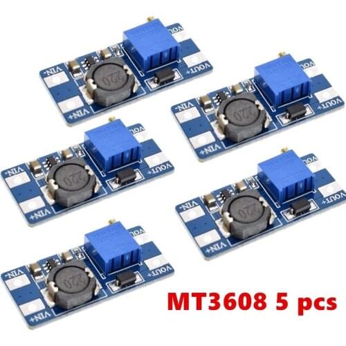 5pcs MT3608 DC-DC Boost Module 2A Adjustable Step Up Module Boost Converter Power Supply Module 2V - 24V to 5V 9V 12V 28V