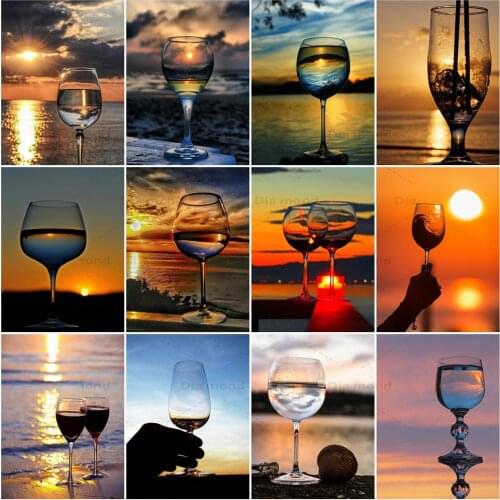 5D Diamond Painting Wine Glass Full Square/Round Painting Rhinestone Sunset DIY Wine Cup Diamond Embroidery Home Decoration