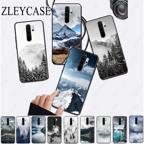 Black White Mountain Pine Tree Forest Mountain Peak Mist Phone Case for redmi note 8 note7 5 6pro 7A 8A Note8T 9s note9pro case