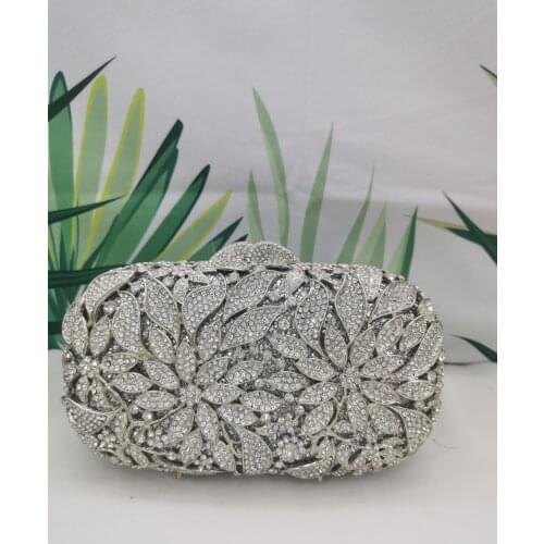 Colorful Gold Silver Crystal Metal Clutch Bags Bridal Wedding Woman Party Diamond Tote Handbag Floral Multicolor Clutches Purses