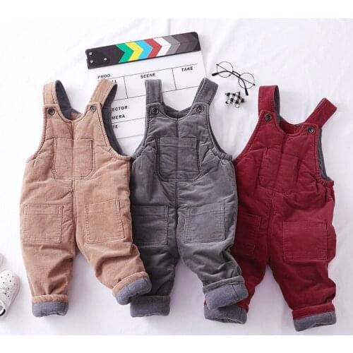 Kids Overalls 2021 New Baby Boys Korean Thicken Cotton Warm Jumpsuits Winter Casual Solid Corduroy Overalls For Girl Baby Pants