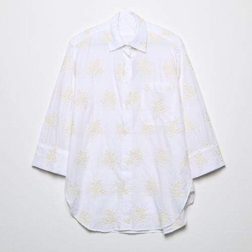 Summer Women T-Shirts Embroidery Long Sleeve Pockets Casual Loose Style Fashion Autumn Cotton Linen Softwear Female Blouse C2784