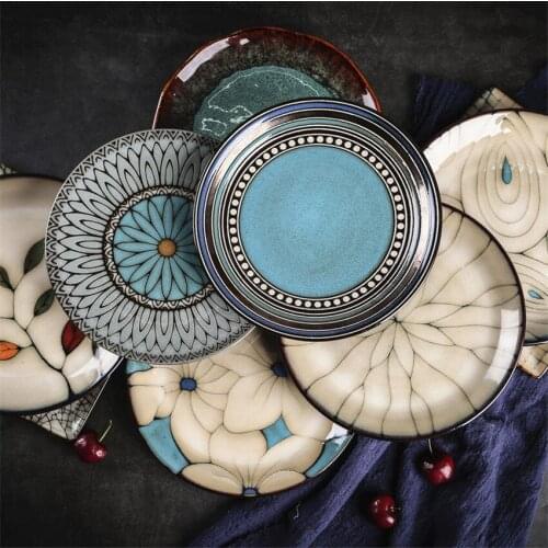 Creative Hand painted Ceramic Western Dinner Plates Household Tableware Food Fruit Steak Pasta plates Hotel Kitchen Dishes 8inch