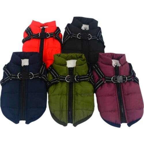 Pet Dog Jacket With Harness Winter Cotton Warm Dog Clothes Adjustable Chest Strap Dog Costume Chihuahua French Bulldog Outfits