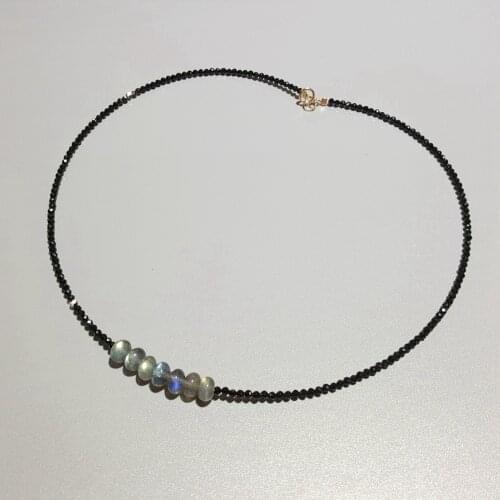 Lily Jewelry Aurora Labradorite Black Spinel 925 Sterling Silver Gold Color Necklace Delicate Jewelry Drop Shipping
