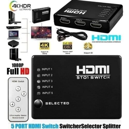 HDMI-compatible Multiport 3 Or 5 Ports Splitter Switch Selector Switcher Hub+Remote For HDTV PC HOT FOR DVD STB GAME HDTV I5