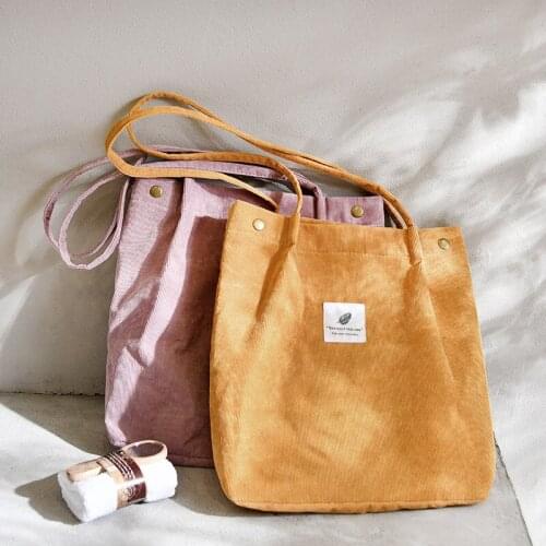 Fashion Corduroy Shopping Bag Female Canvas Cloth Shoulder Bag Environmental Storage Handbag Reusable Foldable Eco Grocery Totes