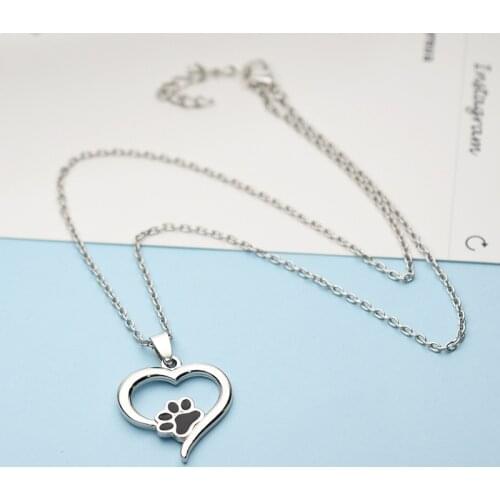 Fashion Heart Necklace lovely silver hollow dog footprint Necklace womens jewelry