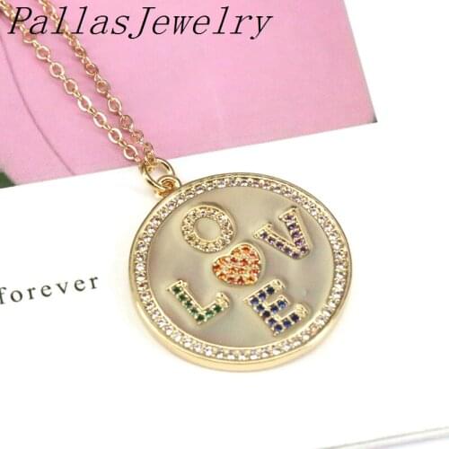 5Pcs Gold Color Fashion Jewelry CZ Love Pendant For Women Chain Necklaces Copper CZ Stone Necklace Gift