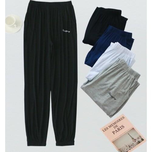 100KG Mens Sleep Bottoms Solid Home Costumes Summer Thin Sports Yoga Trousers Leisure Loose Pajamas Man Sleepwear Sleep Pants