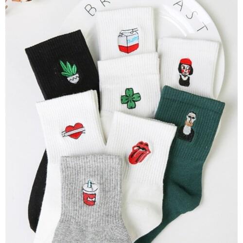 New Harajuku Women Socks Warm fashion Japan Retro Embroidery Rose Cactus Cotton Literary Funny Multi-style Socks for Female Gift